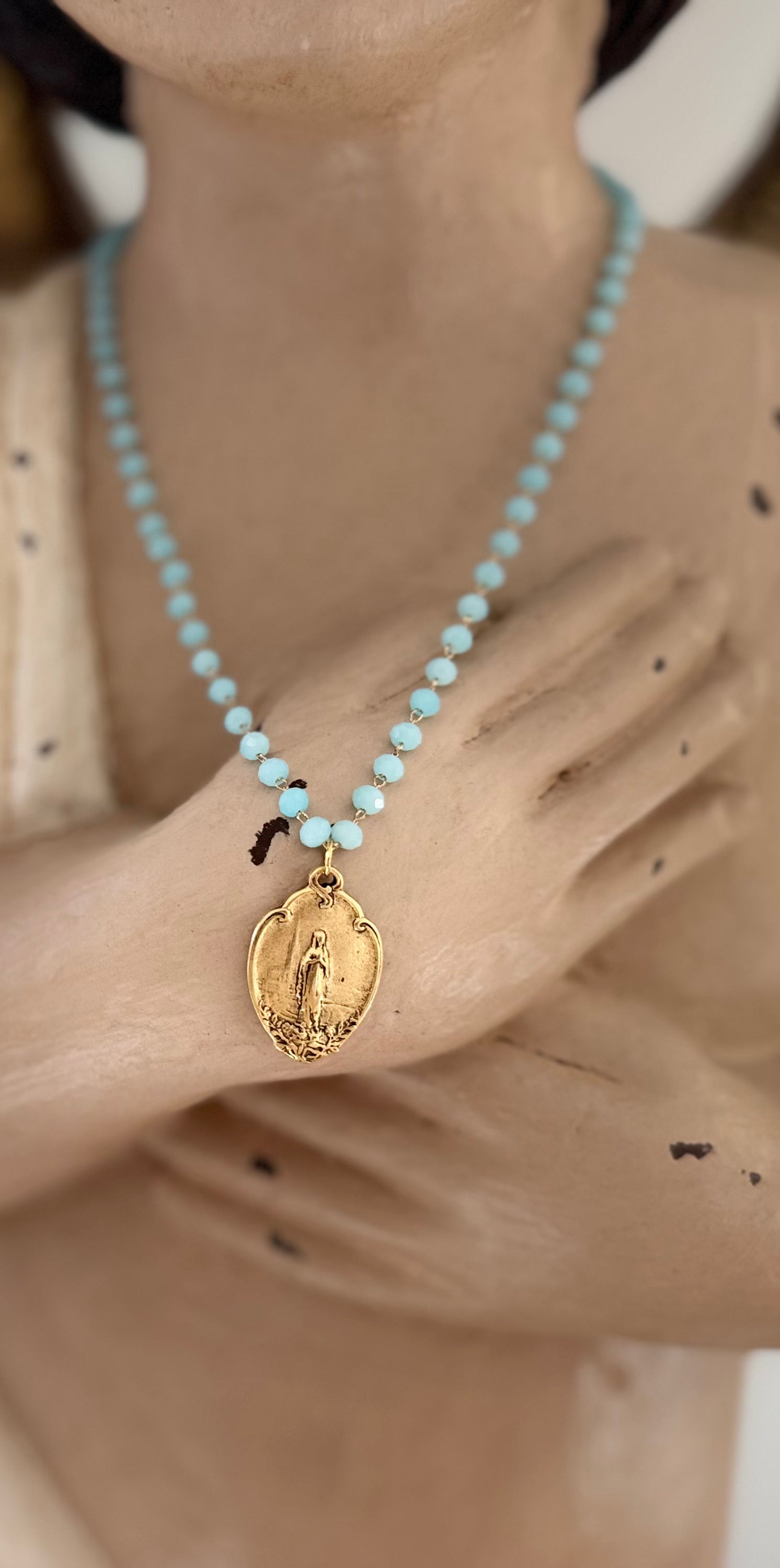 Our Lady of Lourdes Light blue Necklace