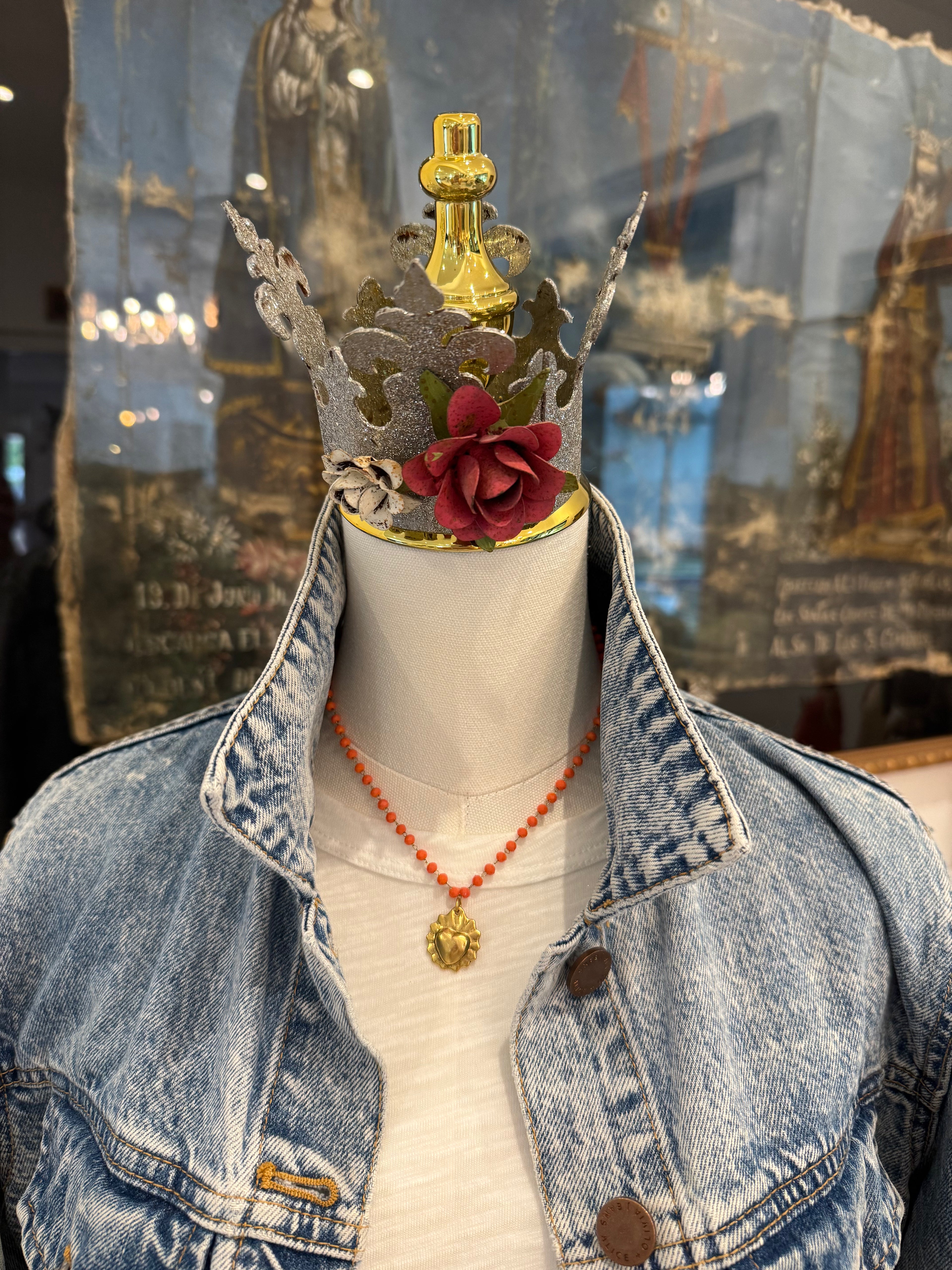 Orange Beaded Milagro Heart