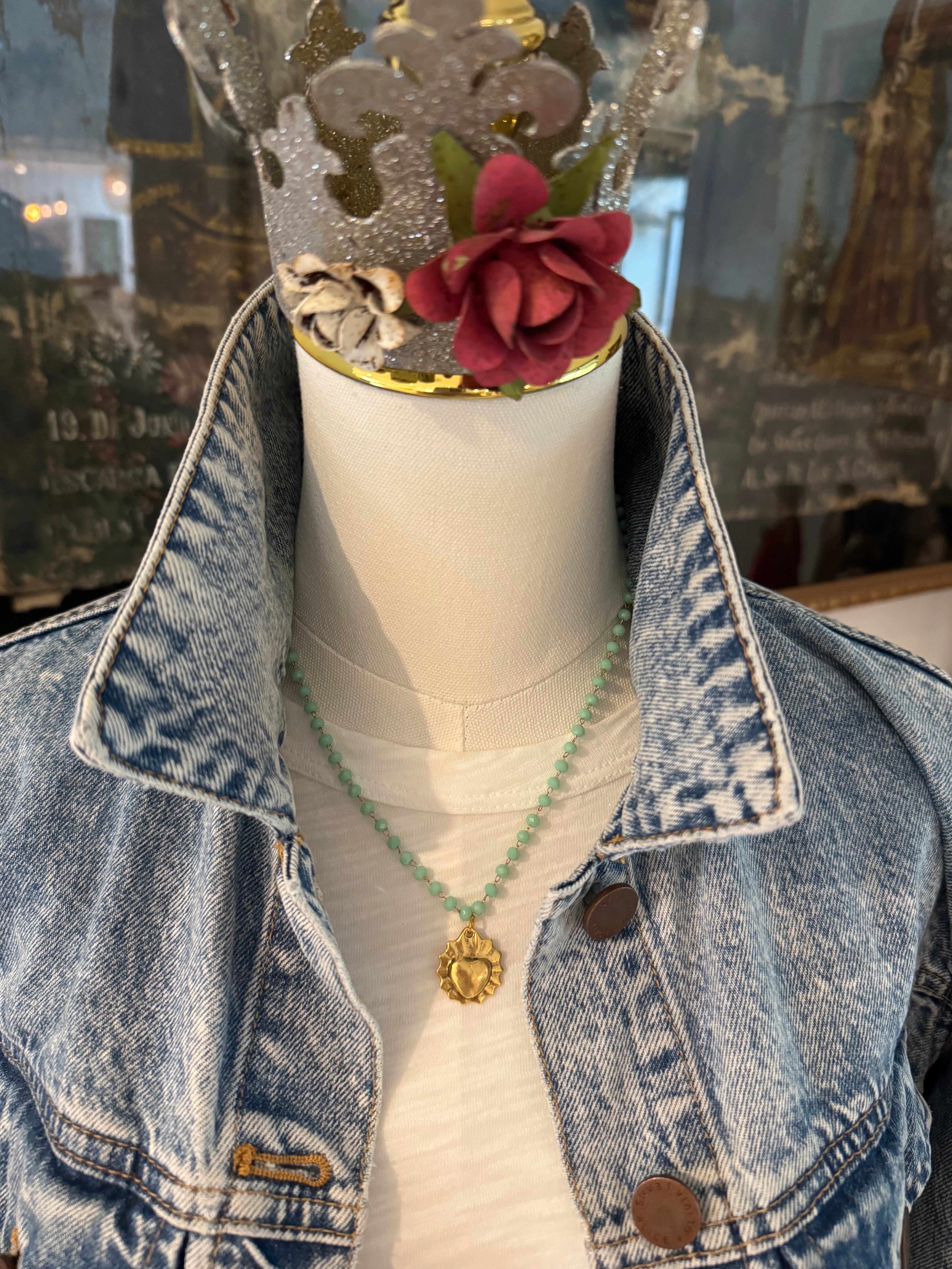Mint Beaded Necklace with Miagro Heart