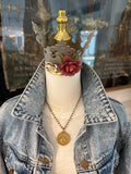 Taupe beaded Sacred Heart Necklace