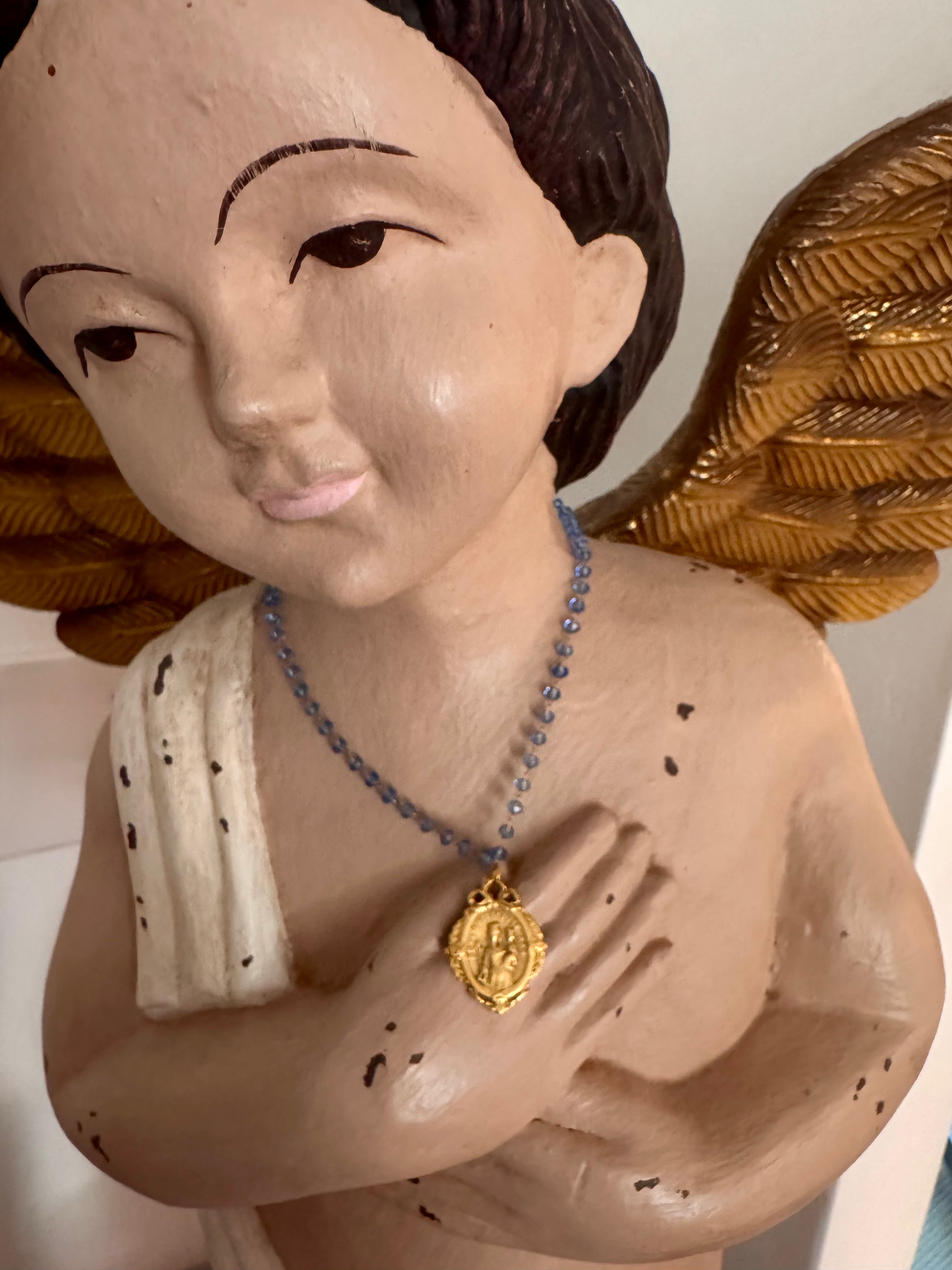 Blue beaded Blessed Mother holding Jesus